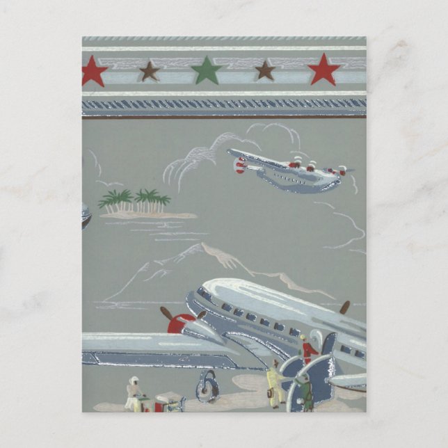 Vintage Air Travel in Gray Postcard (Front)