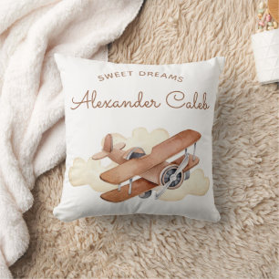 Vintage Aircraft Biplane Boy's Birthday Napkins Throw Pillow