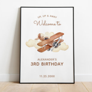 Vintage Aircraft Biplane Boy's Birthday Welcome Poster