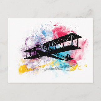 Vintage Aircraft with colorful clouds Postcard
