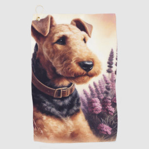 Vintage Airedale Terrier Painting Golf Towel