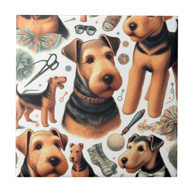 Vintage Airedale Terrier Seamless Ceramic Tile (Front)