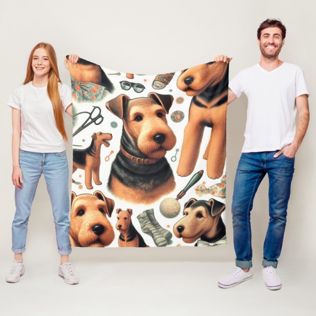 Vintage Airedale Terrier Seamless Fleece Blanket (In Situ)