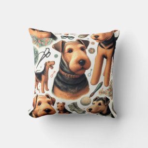 Vintage Airedale Terrier Seamless Throw Pillow