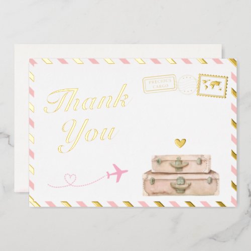 Vintage Airline Baby Girl Shower Thank You Card