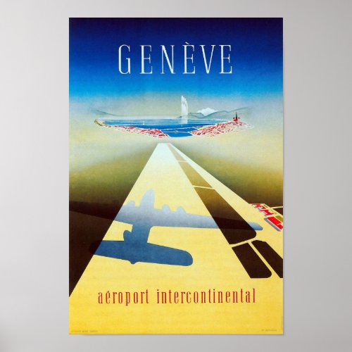 Vintage Airline Geneva Switzerland Poster