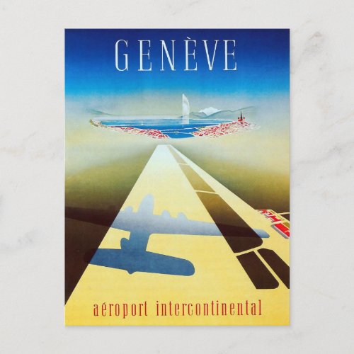 Vintage Airline Geneva Switzerland Travel Postcard