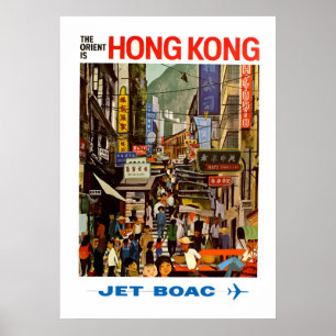 Vintage Airline Hong Kong China Travel Poster