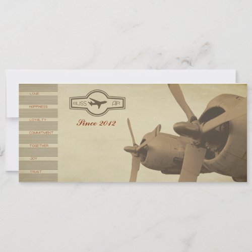 Vintage Airline Ticket Wedding Invitation Card