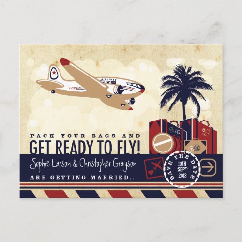Vintage Airline Travel Save the Date Postcard