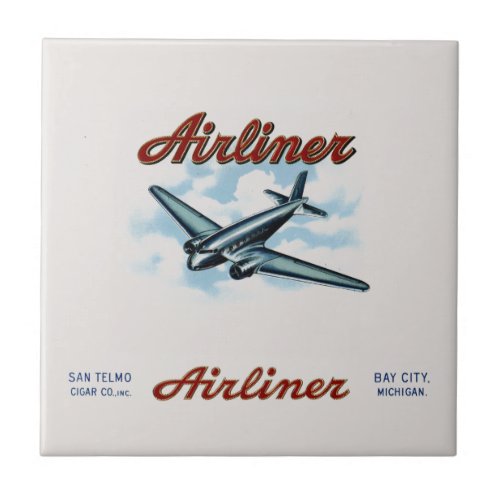 Vintage Airliner Cigar Box Label Retro Ceramic Tile