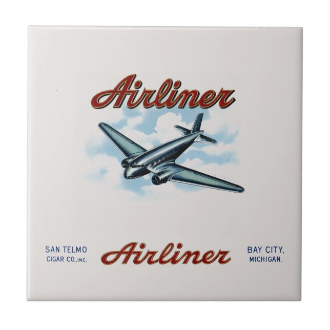 Vintage Airliner Cigar Box Label Retro Ceramic Tile (Front)