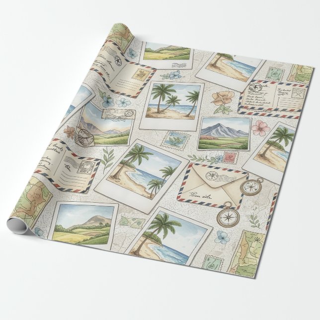 Vintage Airmail Adventure (1) Wrapping Paper (Unrolled)