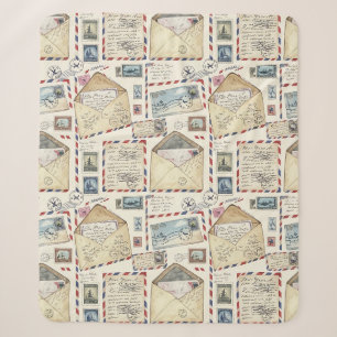 Vintage Airmail Adventure (2) Sherpa Blanket