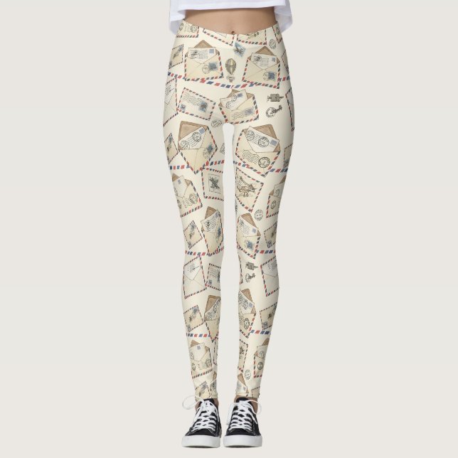 Vintage Airmail Adventure (3) Leggings (Front)