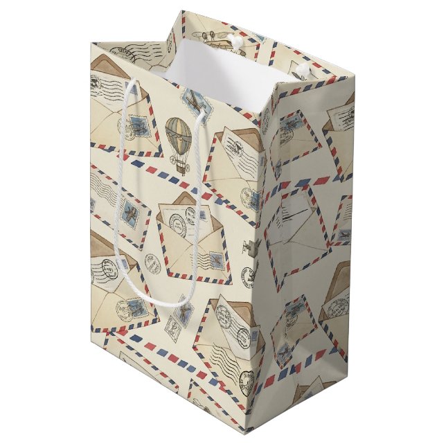 Vintage Airmail Adventure (3) Medium Gift Bag (Front Angled)