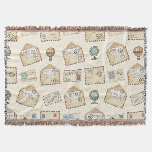 Vintage Airmail Adventure (4) Throw Blanket (Front)