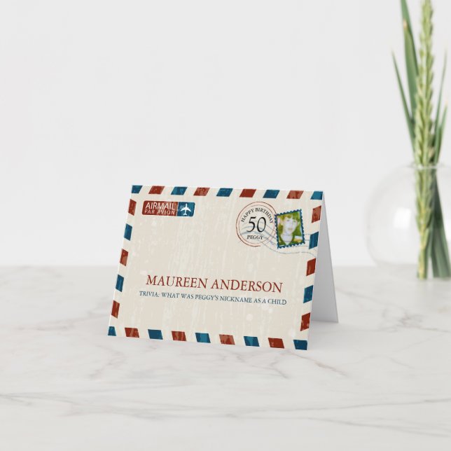 Vintage Airmail Birthday Place card (Front)
