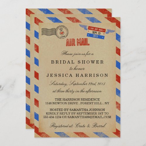 Vintage Airmail Bridal Shower Invitations