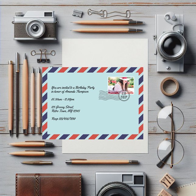 Vintage Airmail Envelope Birthday Party Invitation (Retro Letter Birthday Invitation)