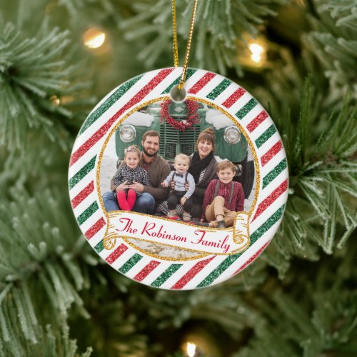 Vintage Airmail Glitter Christmas Family Photo Ceramic Ornament