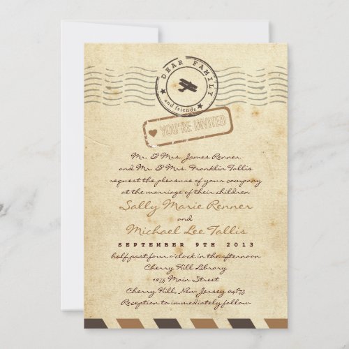 Vintage Airmail Love Letter Wedding Invitation