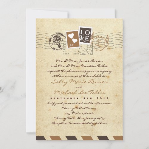 Vintage Airmail Stamps Love Letter Invitation