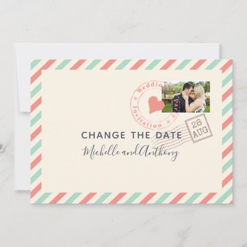 Vintage Airmail Wedding New Date photo Save The Date