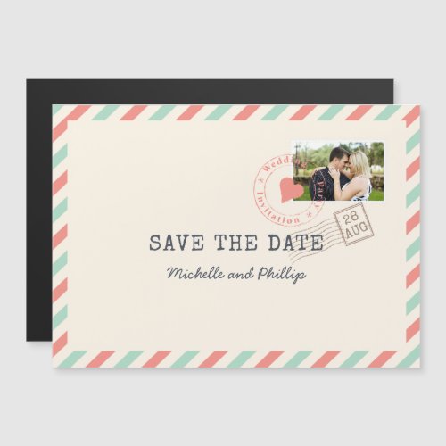 Vintage Airmail Wedding Save the Date photo Magnetic Invitation