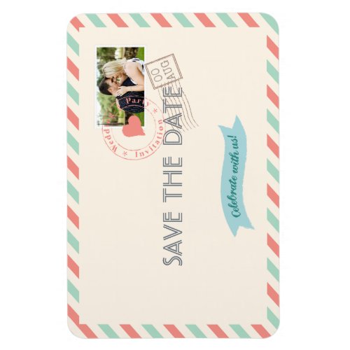 Vintage Airmail Wedding Save the Date with photo Magnet