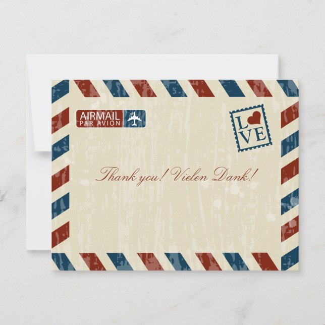 Vintage Airmail Wedding Thank You Card (Front)