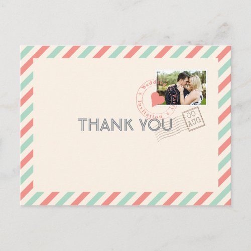 Vintage Airmail Wedding Thank You note with photo Postcard