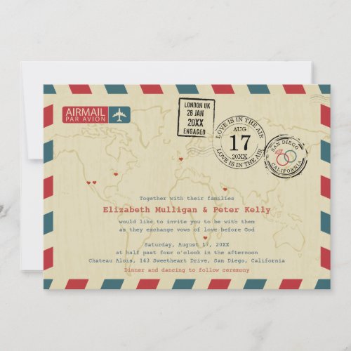 Vintage Airmail World Traveler Wedding Invitation