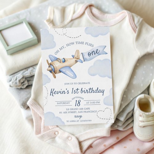 Vintage Airplane 1st Birthday Invitation