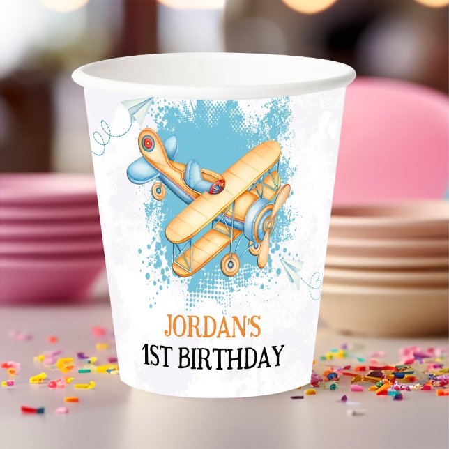 Vintage Airplane 1st Birthday Party Paper Cups (Creator Uploaded)