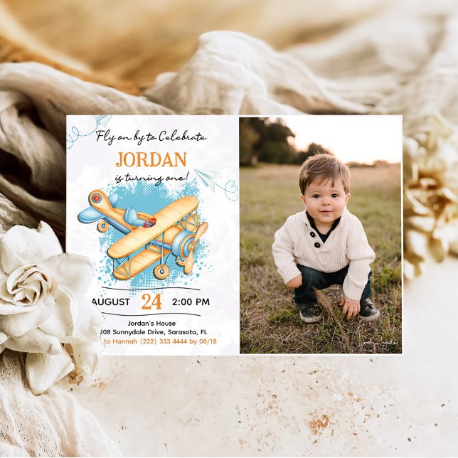 Vintage Airplane 1st Birthday Party Photo Invitation (Creator Uploaded)