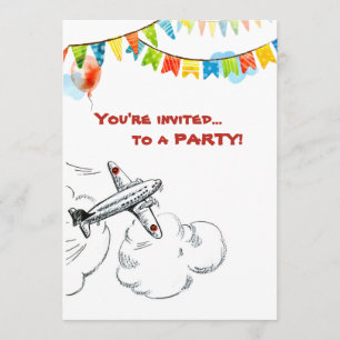 Vintage Airplane 1st Birthday Party Time Flies Invitation