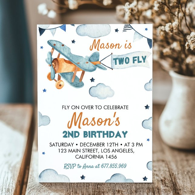 Vintage Airplane 2nd Birthday Invitation (Creator Uploaded)