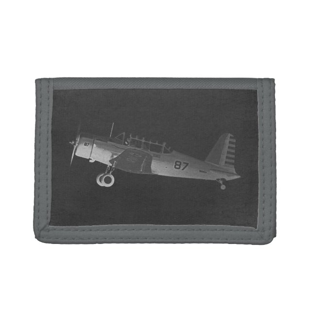Vintage Airplane #87 Black Trifold Wallet (Front)