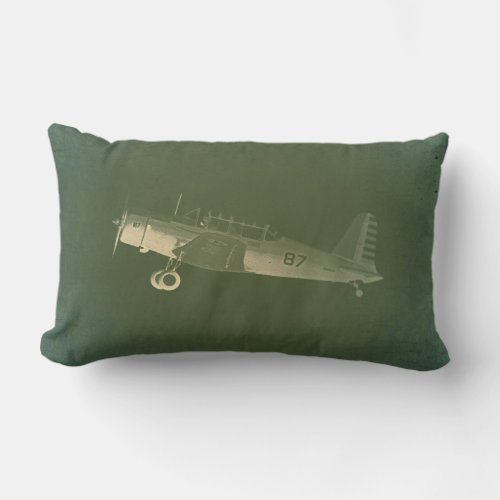 Vintage Airplane 87 Green Cotton Lumbar Pillow