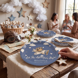 Vintage Airplane Adventure Baby Shower Paper Plate