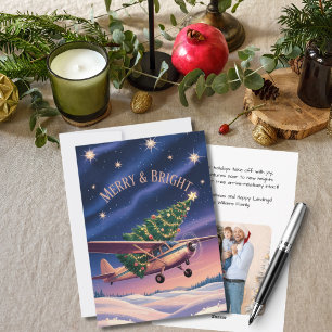 Vintage Airplane and Christmas Tree Photo Funny Holiday Card