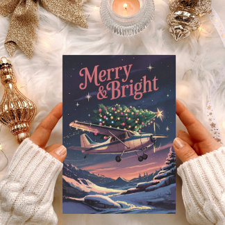 Vintage Airplane and Christmas Tree Photo Funny Holiday Card