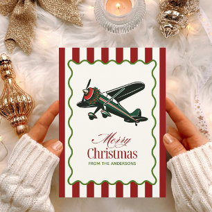 Vintage Airplane and Christmas Tree Photo Funny Holiday Card