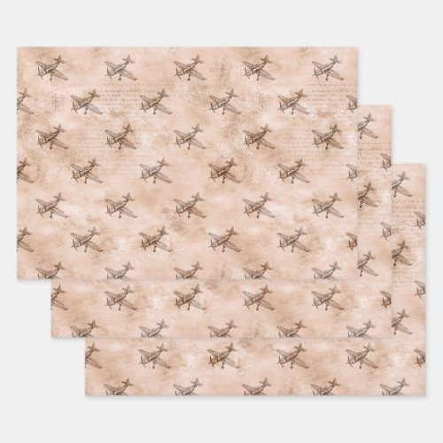 Vintage Airplane and Newsprint Wrapping Paper Sheets