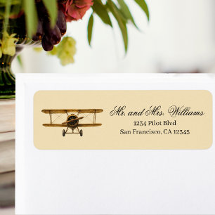 Vintage Airplane Antique Biplane Aviation Address Label