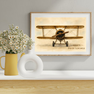 Vintage Airplane Antique Biplane Aviation Custom  Poster
