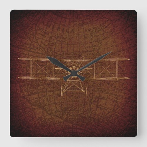 Vintage Airplane Antique Plane Diagram Vintage Map Square Wall Clock