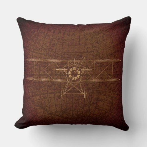 Vintage Airplane Antique Plane Diagram Vintage Map Throw Pillow