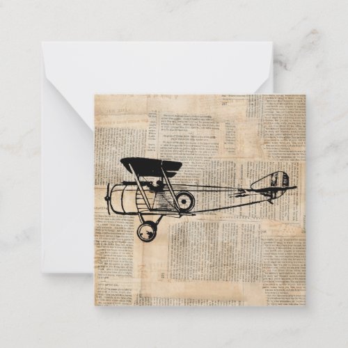 Vintage Airplane Antique Plane on Newspaper Text Note Card